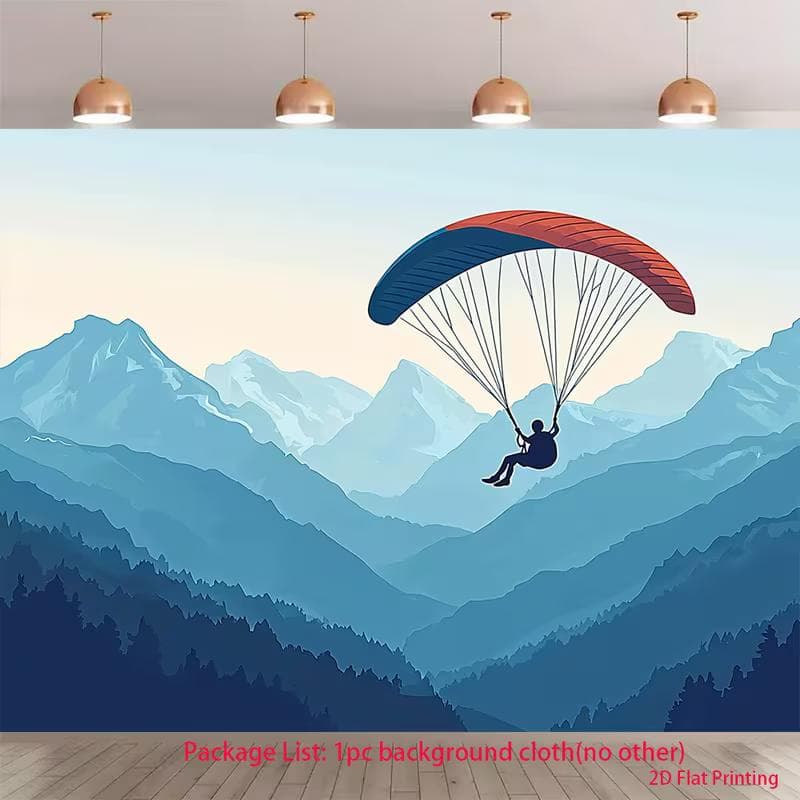 Minimalistisk 2D-bakgrund för skärmflygning med blå bergsskog