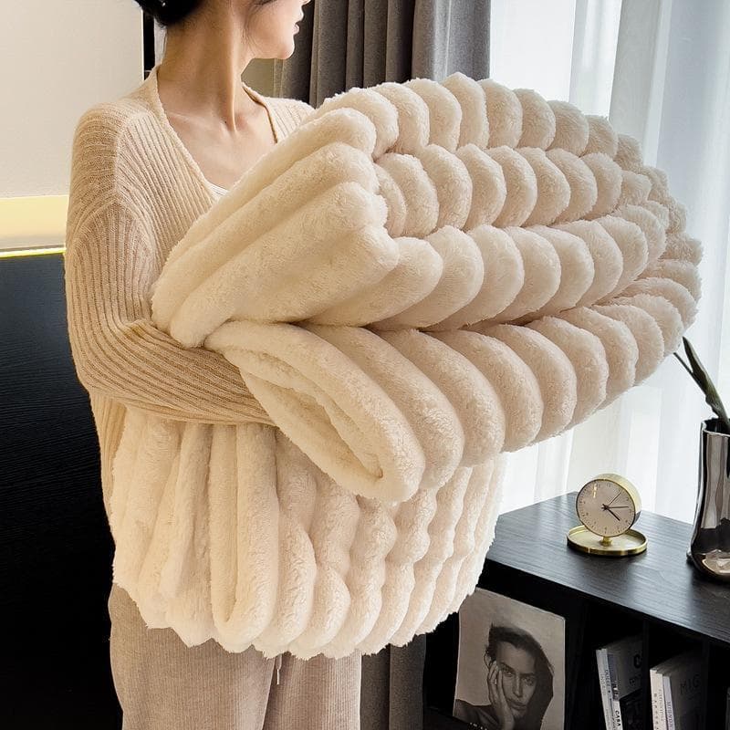 230*200CM Förtjockad Kaninplysch Flanellfilt, Korallvelourfilt, Kontor Mjölksammet Napfilt beige