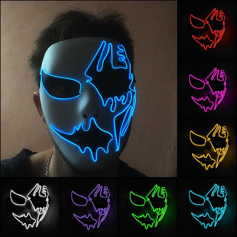 Glow Party Cosplay Mask Neonmask Ledmask Masque Maskeradmasker Led Lyser Upp Rekvisita Lyser i Mörkret Kostymtillbehör blå
