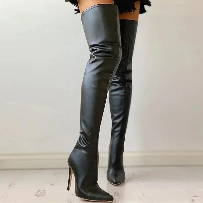 Mode Sexiga Stilettklackar Ultra Extremt Höga Klackar Kvällsklubb Party Lårhöga Stövlar Kvinnor Smala Ben Stretch Overknee Stövlar Skor 46 cm