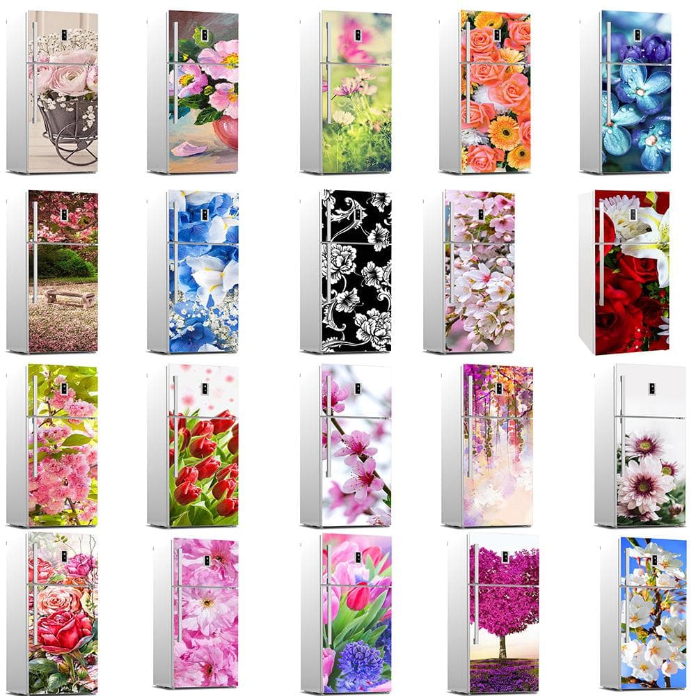 55 Stil Färgglada blommor Kylsklistermärken Kylskåpslucka Dörr Vinyl Självhäftande Köksmöbler Inredning Wrap Frys Klistermärke DIY
