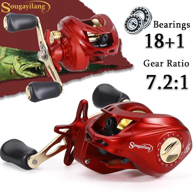 Sougayilang 7.2:1 växelförhållande metallspole Baitcasting-rulle 18+1BB Anti-explosionslinje - 5 färger (Max dragkraft 10 kg) svart