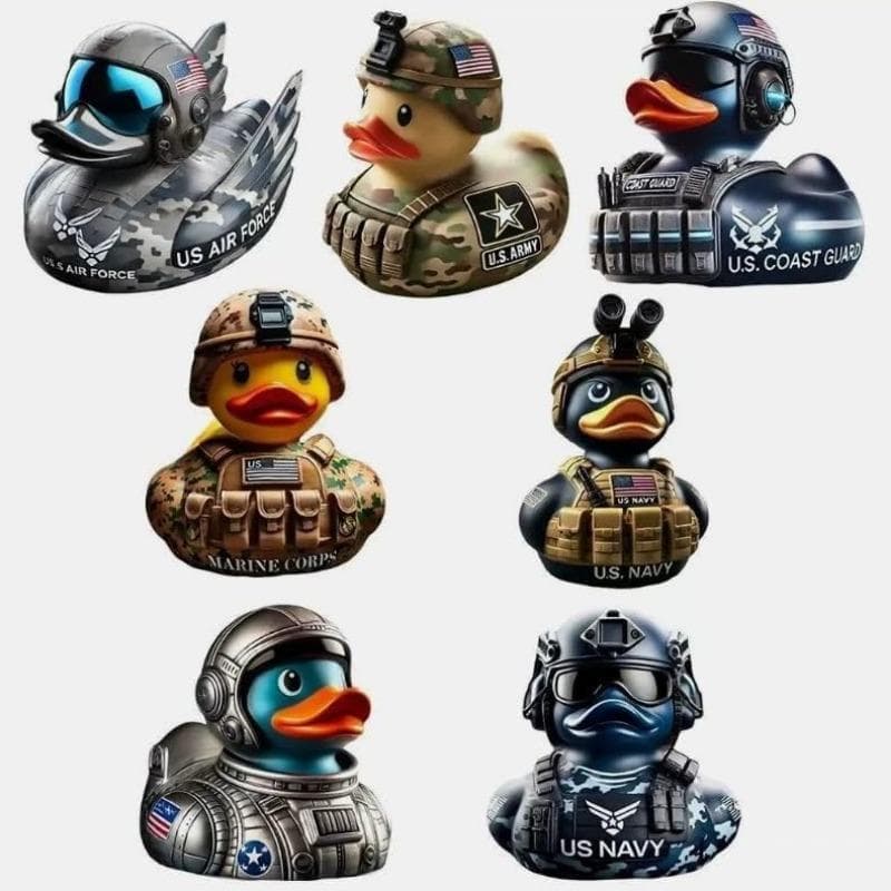 Militära gummiänder, Beväpnade mini-hartsänder för Jeeps Ducking, Uniformerad armé-kryssningsgummiand, Handmålade patriotiska veteranens