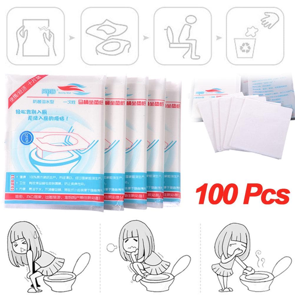 100 ST Bärbara Hygieniska Toalettkuddar Engångs Toalettsitsskydd Matta Papper