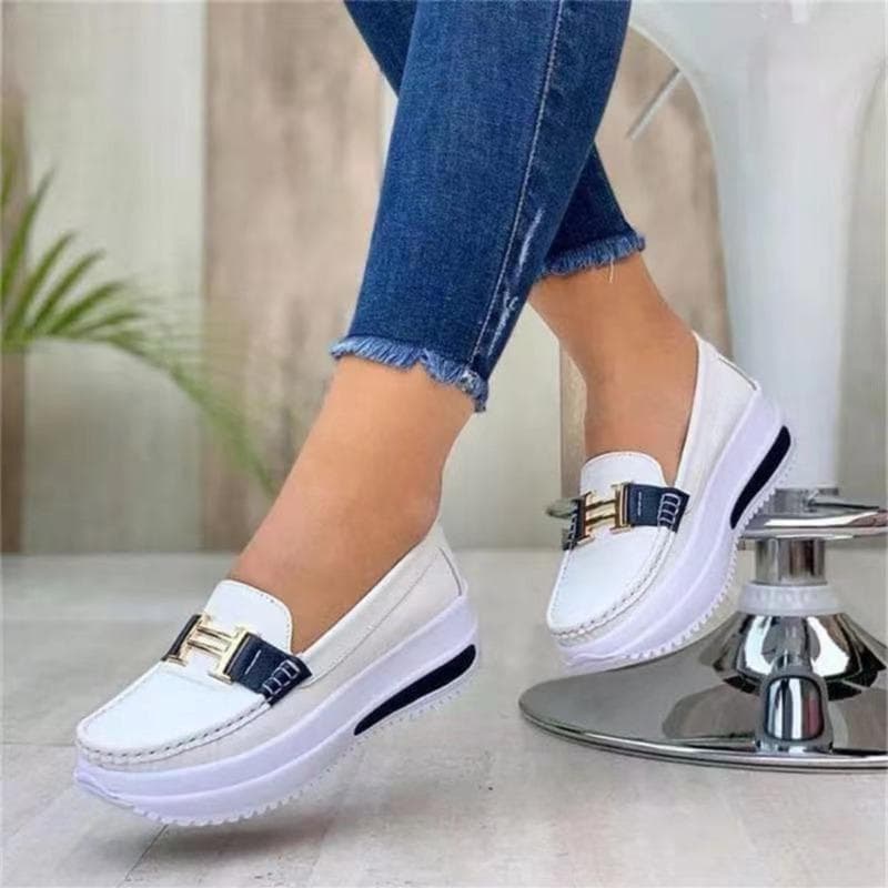 Sneakers i äkta läder för kvinnor Plattskor Kilar Vita Dam Casual Flats Bekväma mammaskor cm svart