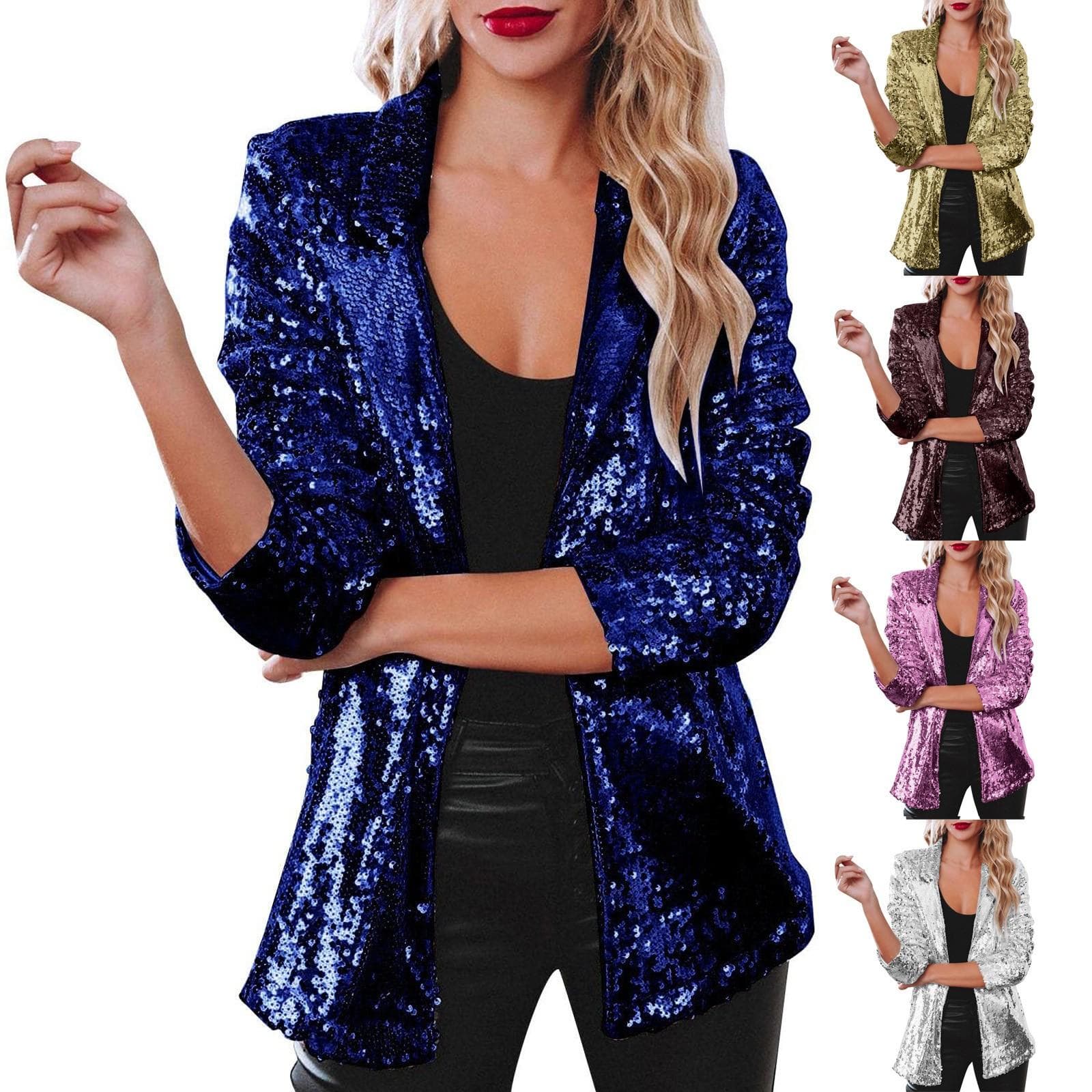 Kvinnor sexiga glitter paljetter Performance Club Evening Cocktail Suit Party Coat cm ljusrosa färg