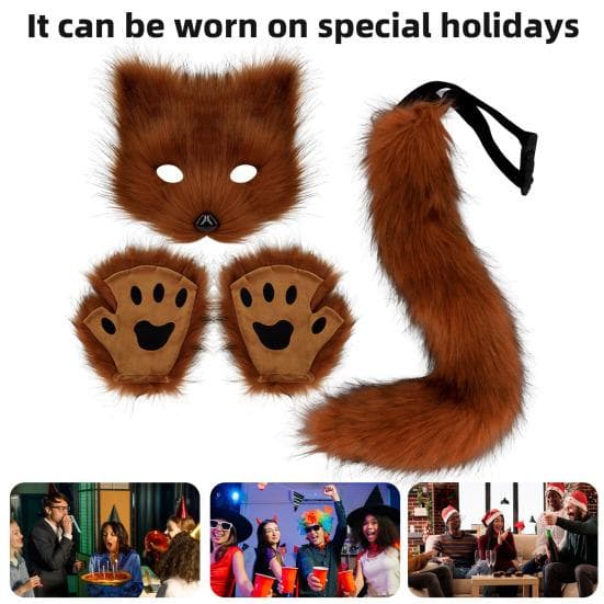 Fuskpäls Katt Räv Maquette Svans Och Tasshandskar Set Handgjort Pälsdjur Therian Kit Maskerad Halloween Fest Cosplay Kostym Tillbehör svart vit
