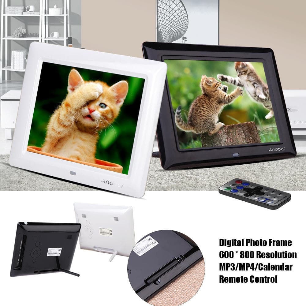 8'' HD TFT-LCD digital fotoramklocka MP3 MP4-filmspelare med fjärrskrivbord vit