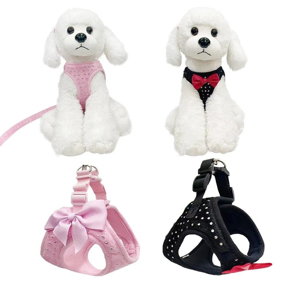 Hundsele för små hundar Katter Diamant sällskapsdjur bröstväst koppel Justerbart ventilerande husdjurssele koppel hundtillbehör rosa