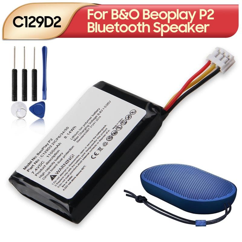 Uppladdningsbart litiumbatteri för B&O Beoplay P2 C129D2 Bluetooth-högtalare Batteri 7,4V 1100mAh med verktyg