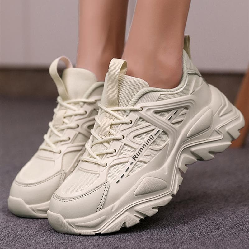 Dammode Löparskor med snörning Andas utomhusträning Fotvandring Sneakers Kvinnliga Halkfria höjd Ökad promenadskor Plus cm rosa