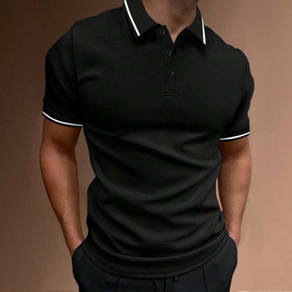 2024 Ny Gränsöverskridande Ribbad Krage Herr Casual Sportslag Krage Mode Kortärmad POLO-skjorta T-shirt XXXL