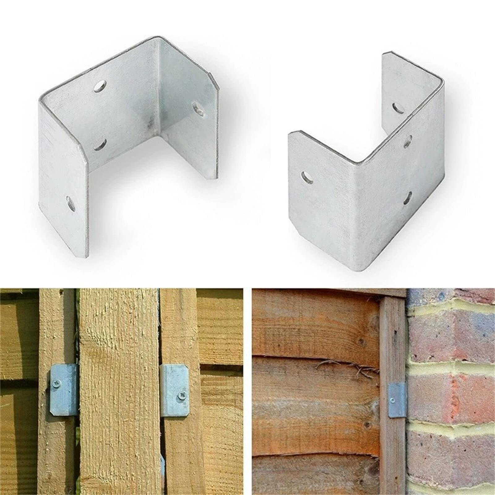 Stängselpanelsklämma 44 mm Galvaniserat stålfäste Hållare Stolpstöd 2-pack silver