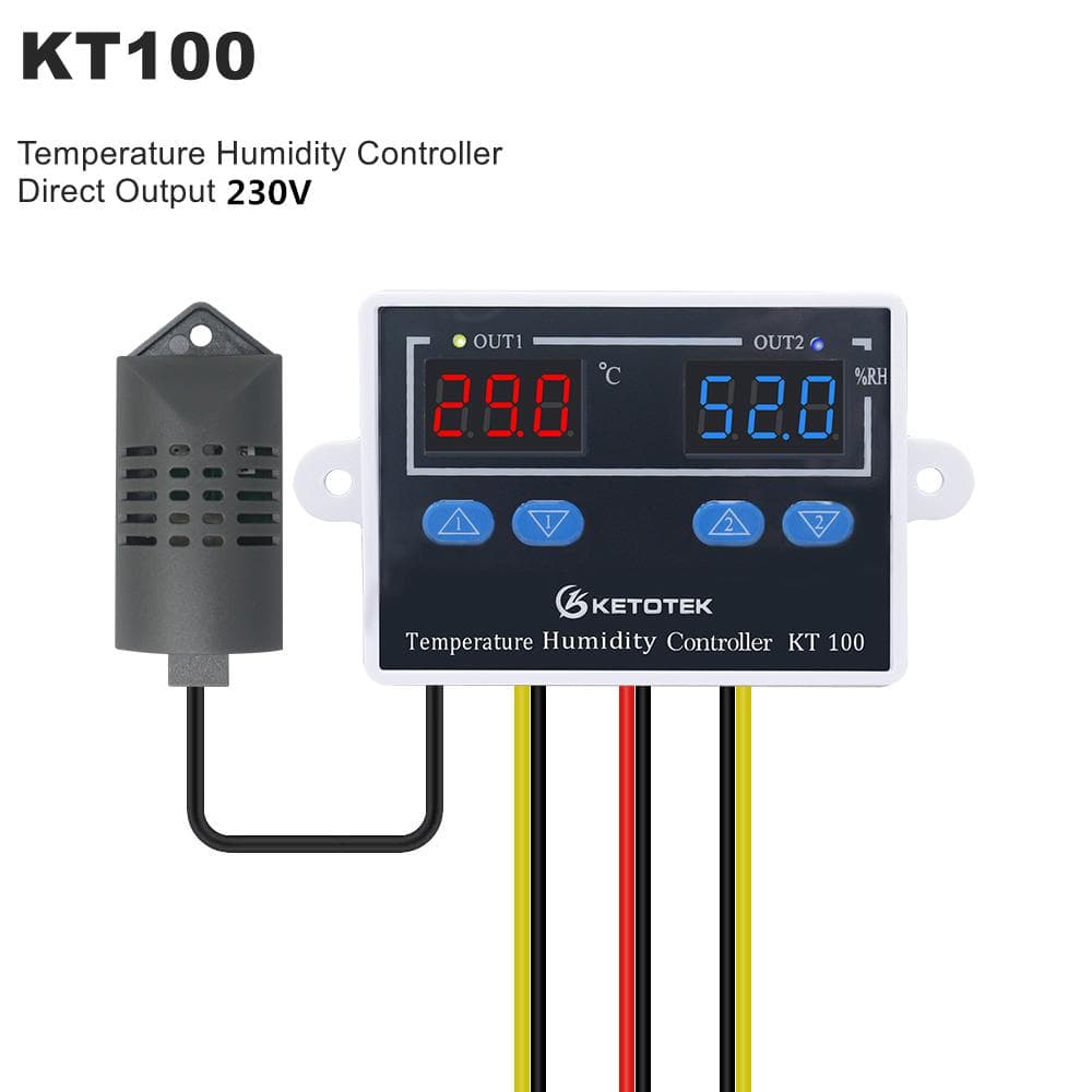 KT99 Dual Digital Termostat KT100 Digital Temperatur Fuktighetsregulator 230V /120V Direktutgång 10A Termostat Temperaturkontrollbrytare