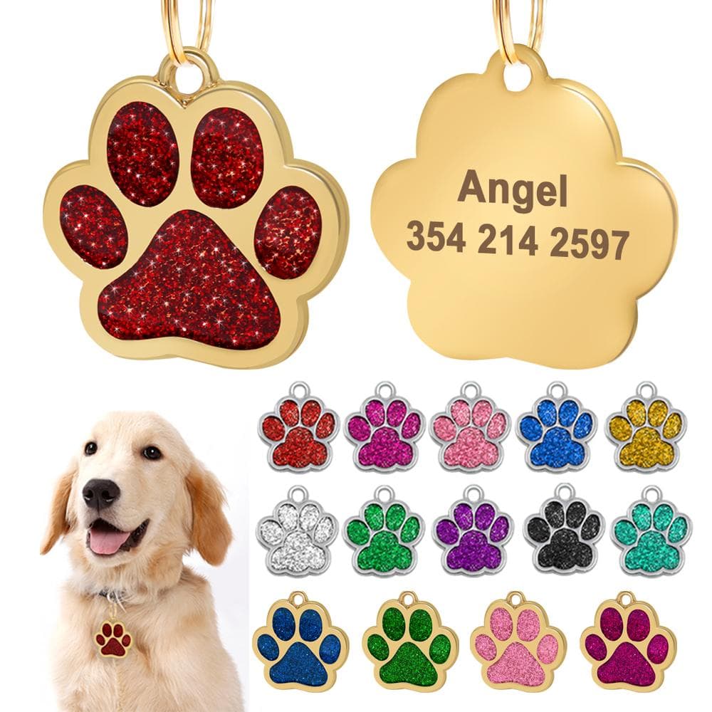 Bling Hund ID-bricka Personlig Underbar Hundbricka för Liten Mellanstor Hund Fotavtryck Anpassad Husdjursnamnbricka Platta Halsbandstillbehör