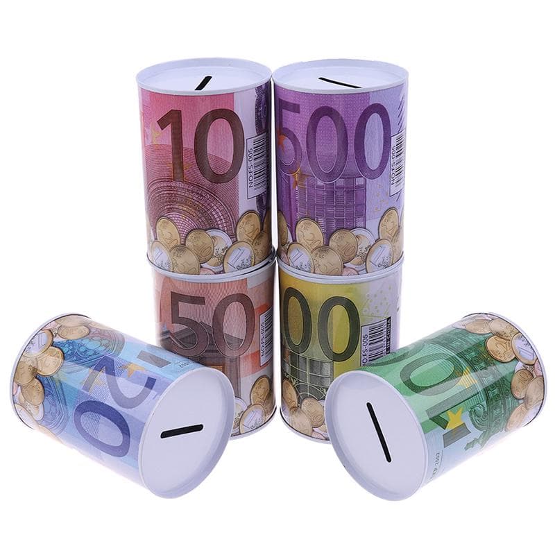 Euro Dollar Pengar Säker Cylinder Spargris Banker För Mynt Insättningsboxar