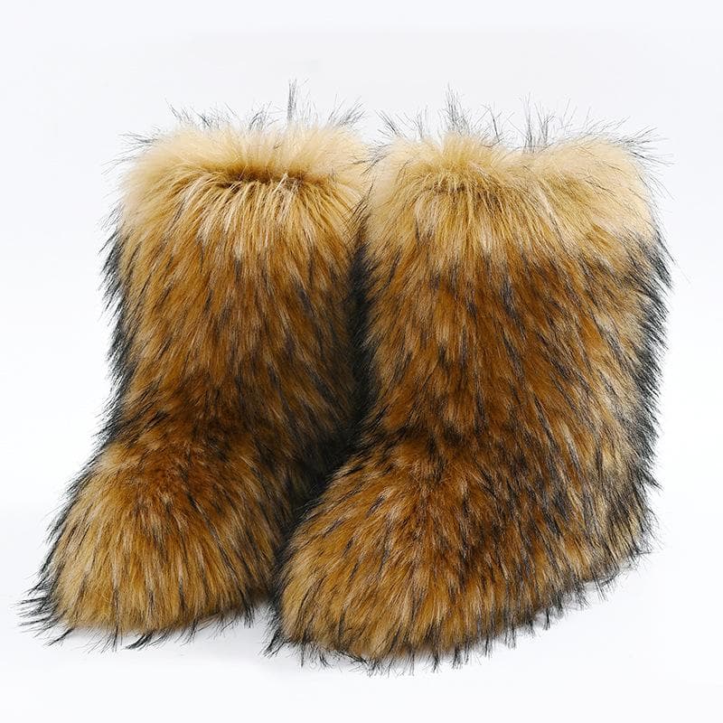 Vinter Faux Fox Fur Snow Boots Mid Calf Boots Dam Vinterpäls Päls Boots cm ljus grön färg