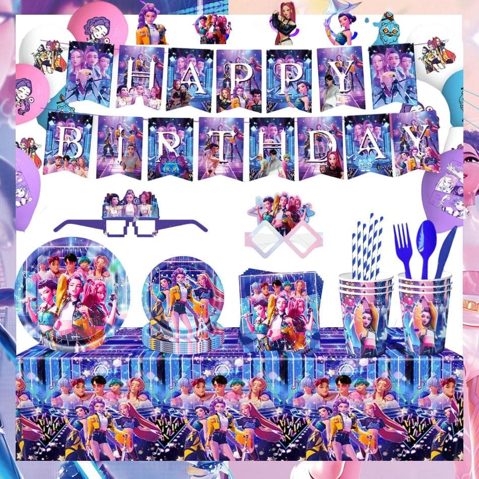 KPop Demon Hunters Tema Födelsedagsfest Banner Ballong Söt Rumi Mira Zoey Set Festartiklar Tårttopp Bakgrund Deco Leksak Gåva