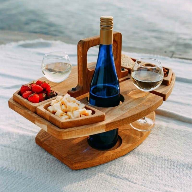 Bord Picknickbord i trä med glashållare Runt hopfällbart skrivbord Vinglasställ