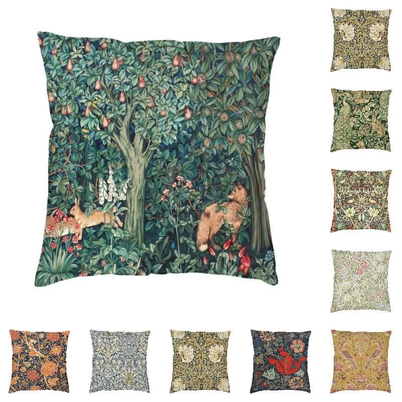 Lyx räv och harar av William Morris Kuddfodral 45x45 cm Sammetsblommigt textilmönster. Kuddfodral för bilkuddfodral