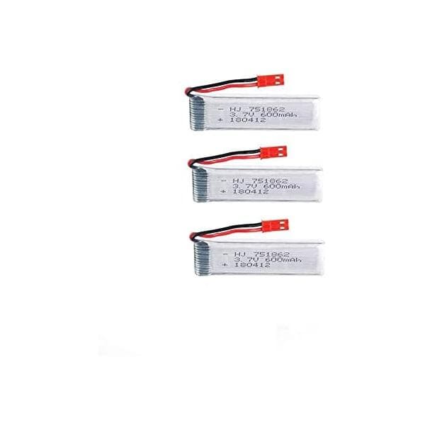 Set med 3 LiPo-batterier 3,7V 600mAh för RC-drönare | Kompatibla med UDI U817, WLtoys V959, V222 och fler | Optimerad flygprestanda, Silver grå