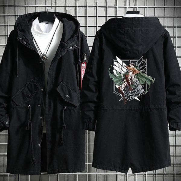 Anime Attack on Titan Kostym Levi Mikasa Eren Cosplay Män Långrock med huva Vår Höst Jacka Vindjacka Ytterkläder Överrock cm blå