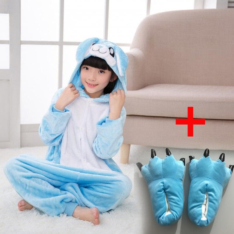 Barn Onesie Nyårsgåva Blå Kanin Pyjamas Djurkostym Barn Kigurumi Cosplay Med Skor cm