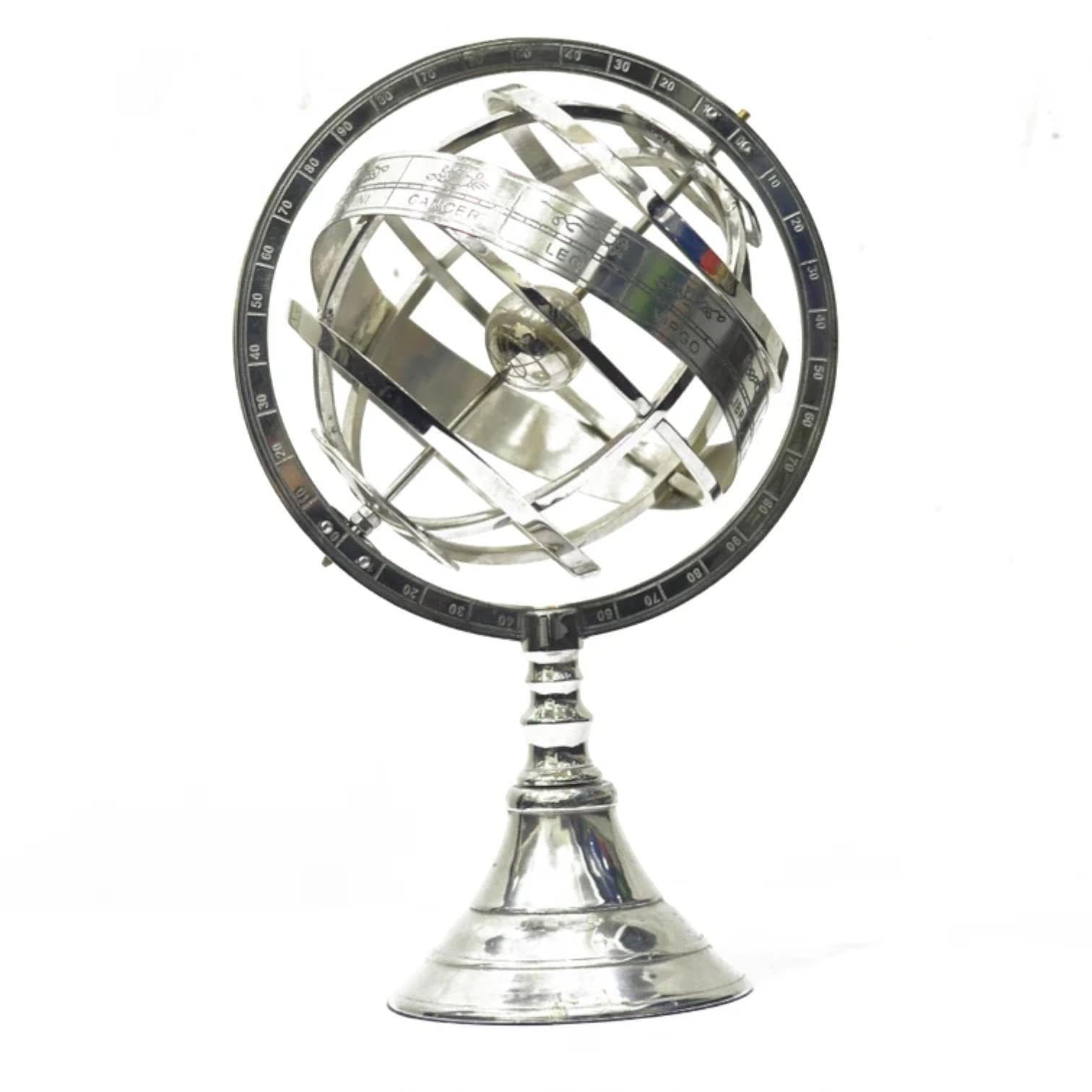 Silver Mässing Glob Armillarsfär Astrolabium Nautisk Marin Bordsglob, Silver Armillarsfär Zodiak Glob