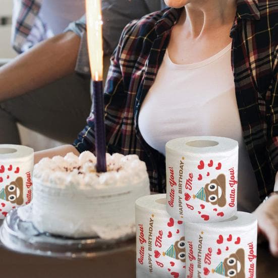 2 Rullar Roligt Toalettpapper Bajsmönster Grattis på Födelsedagen Party Mjukt Toalettpapper 3 Lager Bajs Toalettpapper