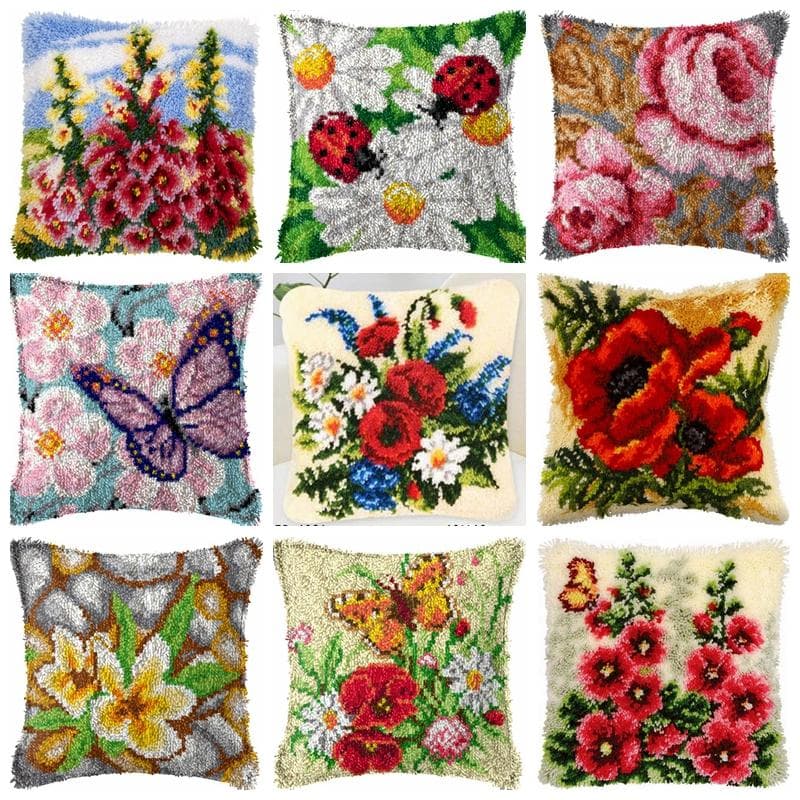 Blommor/Växter Serie Låsöglebroderi Kudde Knuten Stygn Broderikit Handkrokar Stickad Matta Låsöglemattsatser