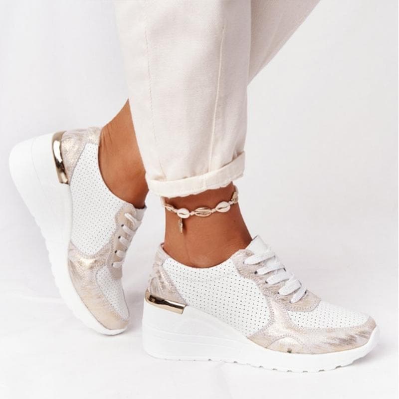 Mode Skor Kvinnor Vulkaniserade Skor Kil Sneakers Kvinnor Sportskor Kvinnors Andningsbara Casual Plattform Dammode Sneakers cm grå