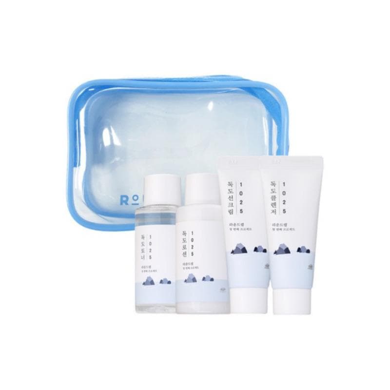 Round Lab 1025 Dokdo Travel Kit (Toner 50ml+Lotion 50ml+Sunscreen 20ml+Cleanser 20ml, Pouch Set)