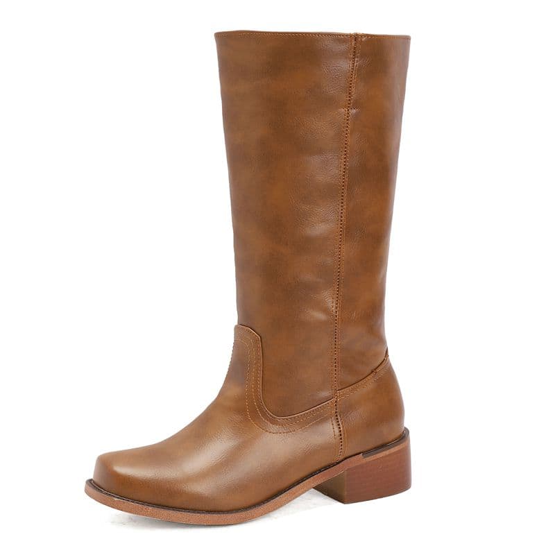 2025 Vintage Westernstövlar för kvinnor Fyrkantig tå Blockklackar 4,5 cm Slip on Plusstorlek 47 48 Fritid Dagligen Mellanvad Bota cm röd