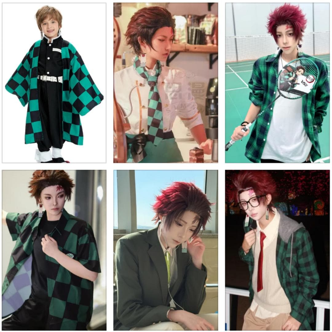 Anime Demon Slayer Kamado Tanjirou Cosplay Kostym Kimetsu No Yaiba Tecknad Kostym Sutis Peruker Halloween För Barn Vuxen CosParty cm svart