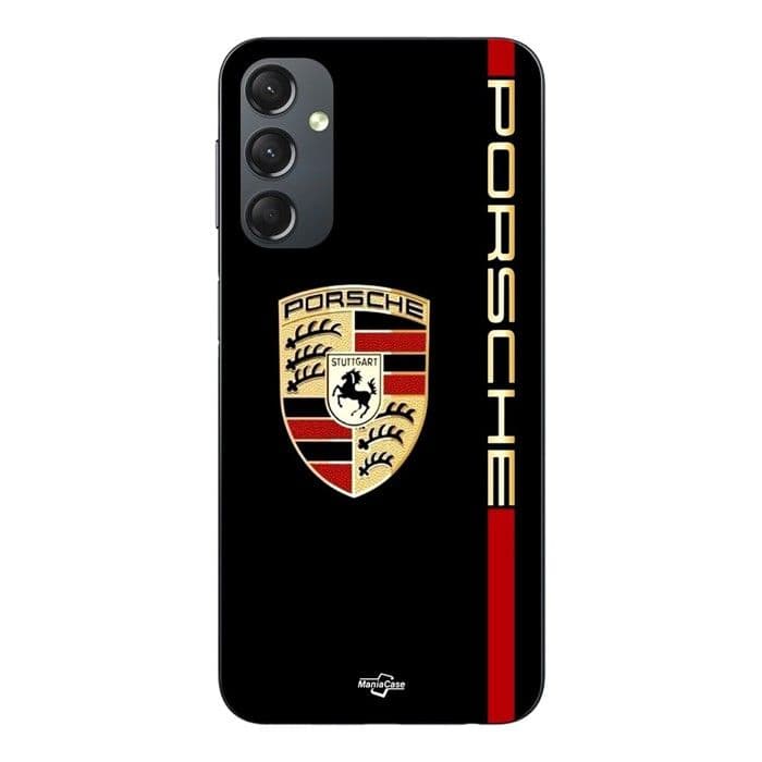 Coque de téléphone - MANIACASE - Samsung Galaxy A04s - Silicone TPU - Logo PORSCHE - Noir, Rouge, Doré svart