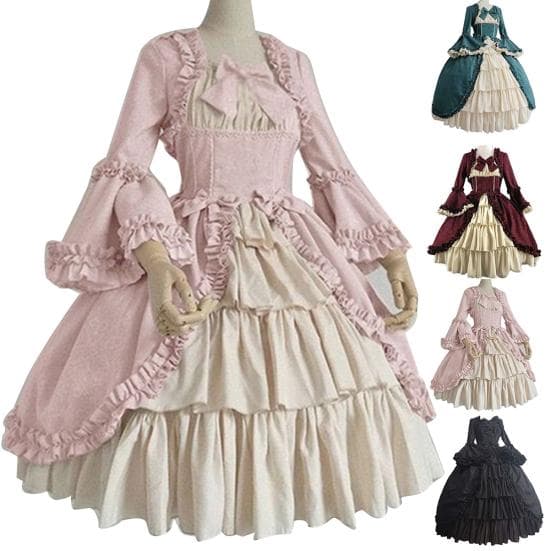 Lady Retro fyrkantig hals tight midja bowknot medeltida klänning Cosplay fest kostym cm grön