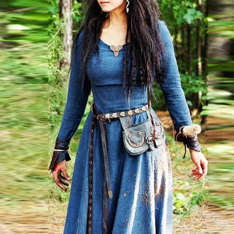 Viking Ranger Alvisk Dam Celtic Viking Halloween Karneval Maskerad Föreställning Halloween LARP Vuxenklänning Alla Säsonger cm grön