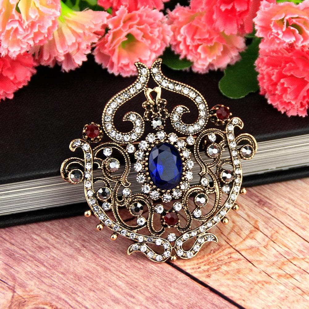 Vintage Crystal Ladies Lapel Resin Smycken Hat Badge Antik Guld Bohemian Brosch pärla