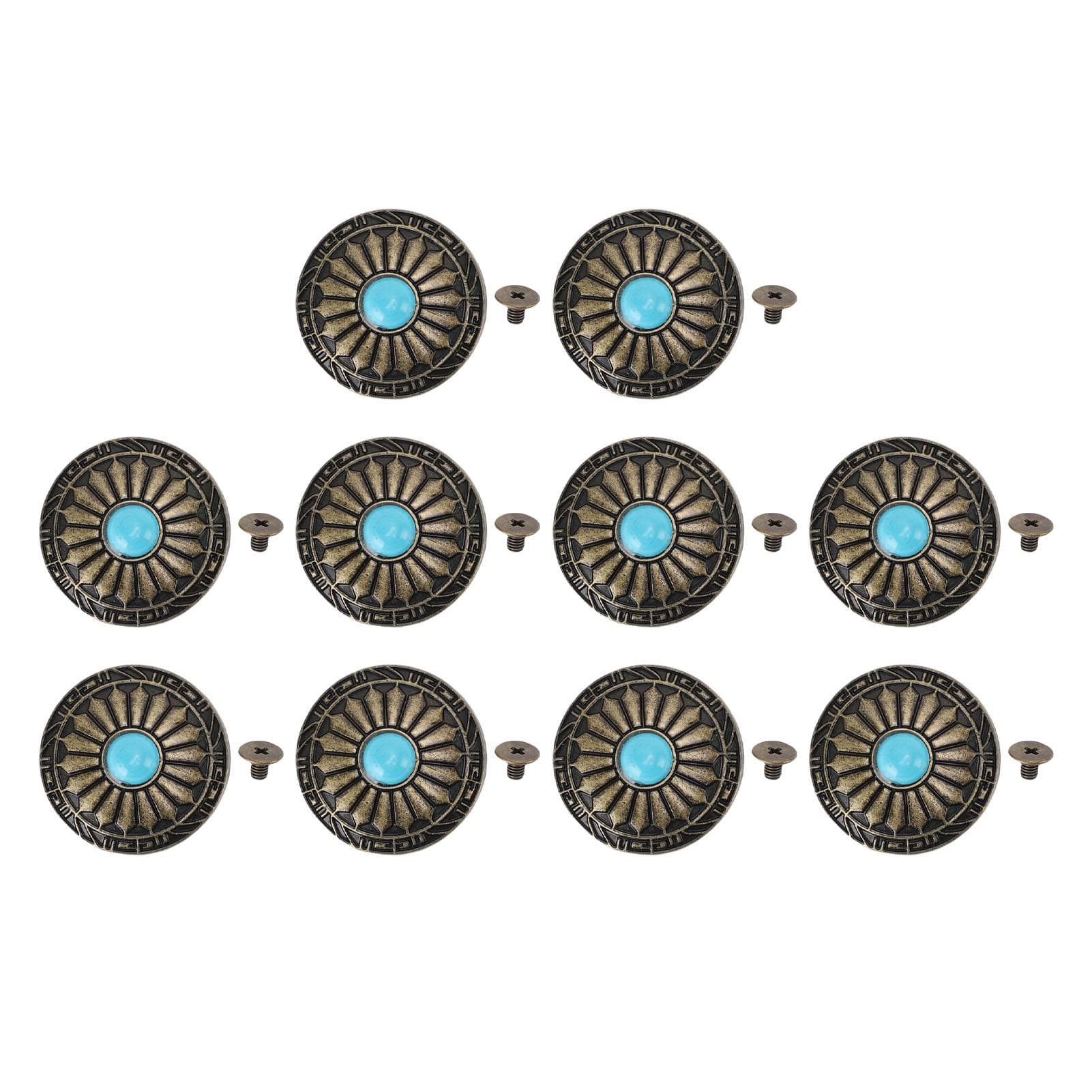 10 Set Metall Blå Turkos Conchos Plånboksspänne 30mm Dekorativ 4.5mm Korsande Skruv Baksida Knapp