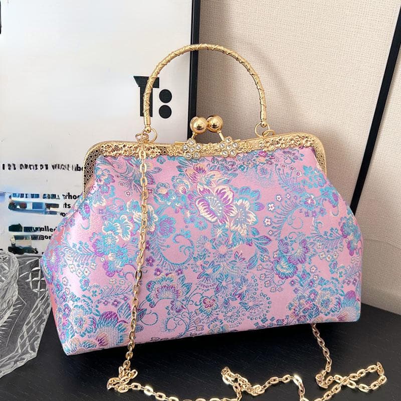 Vintage Kvinnor Bröllop Clutch Blommor Lås Skal Clip Fringe Kedja Axelväskor Lila Blå Crossbody Väskor Handväskor och väskor grön