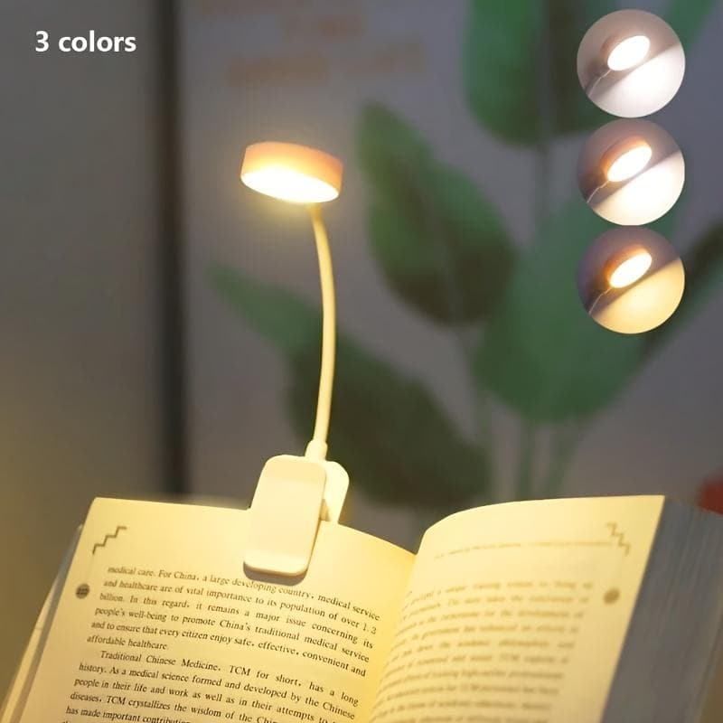 1 Vit LED Clip-on Boklampa, Tre Färgtemperaturer, Justerbar Ljusstyrka, Mini Lättvikts Sängläslampa, Perfekt för Arbete och Studier vit