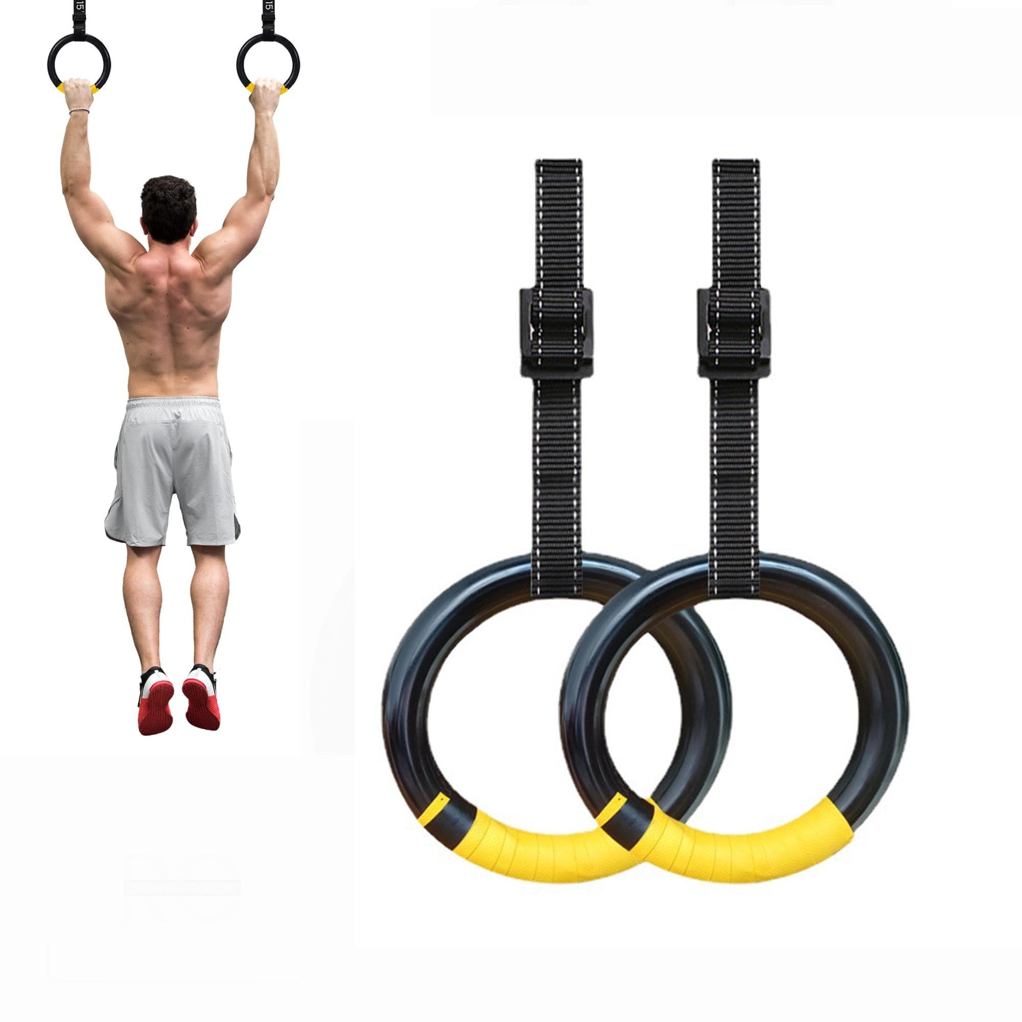 Gymnastikringar 1000 lbs Kapacitet 1/2M Justerbar Storlek Spänne Remmar Pull-up Träningsringar Halkfria Ringar för Hemmabruk