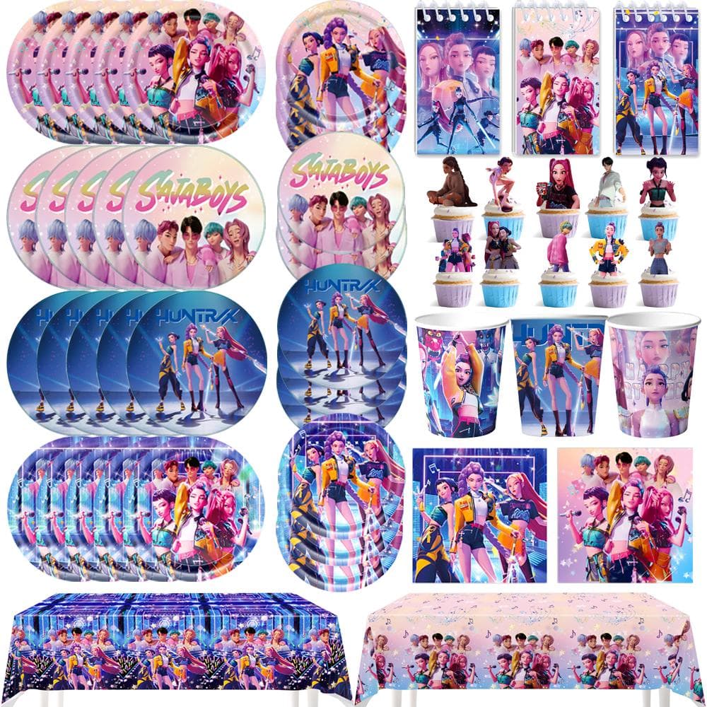 K Pop Demon Hunters Födelsedagsdekoration Ballonger Festartiklar Engångsservis Banner Streamer Baby Shower Tillbehör Gåvor