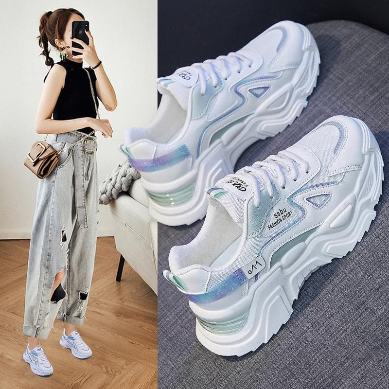 Dam Chunky Sneakers Tjock Sula Platå Vulkaniserade Skor Promenadskor cm blå