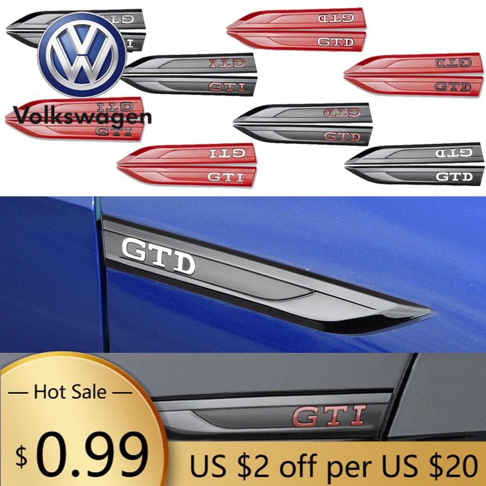 För VOLKSWAGEN VW 2st 3D ABS Bilkaross Sidovinge GTI GTD-märke Stänkskärmsdekaler Emblemdekoration för Volkswagen Vw Tiguan Jetta