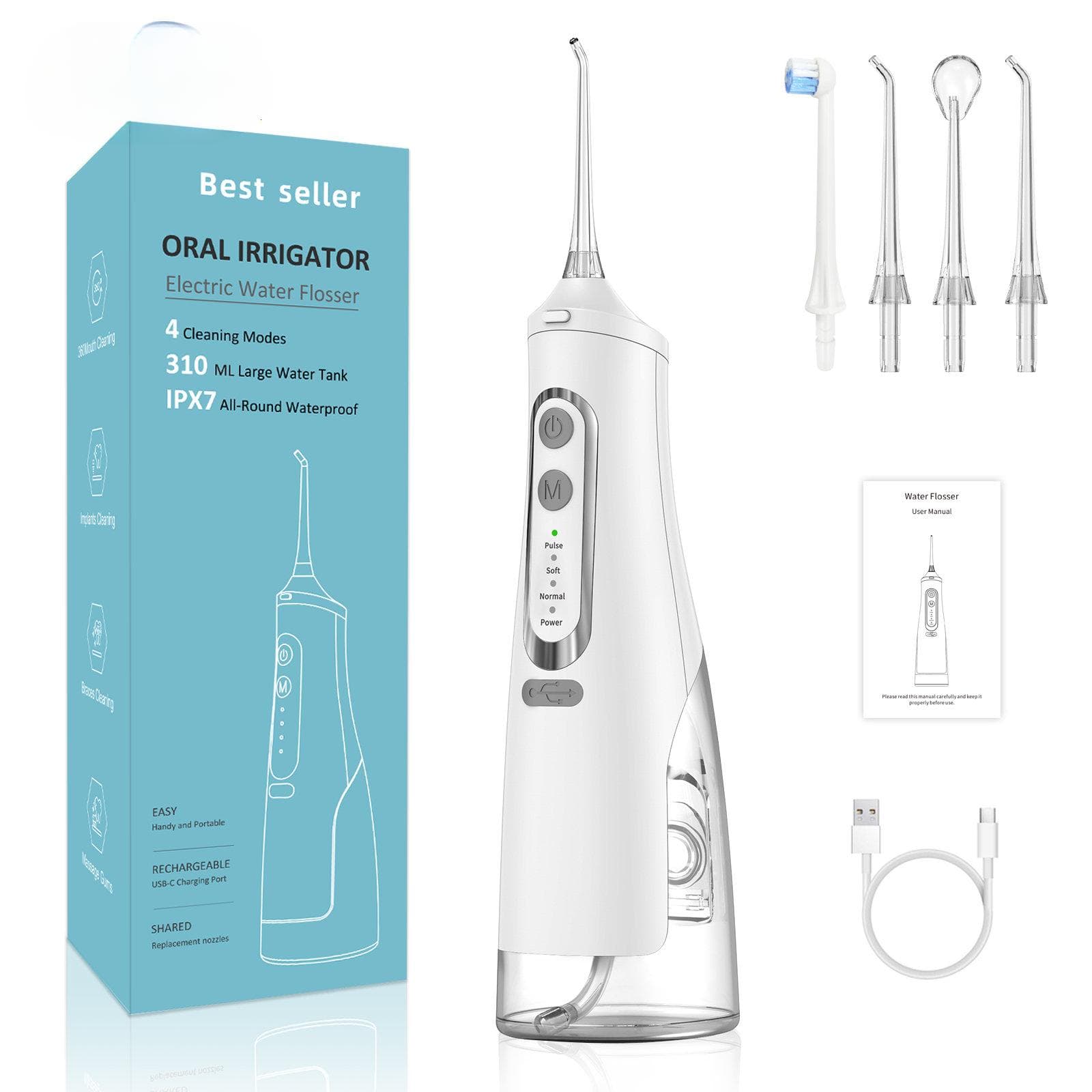 Oral Irrigator USB Uppladdningsbar Water Flosser Portable Dental Water Jet 310ML Vattentank IPX7 Vattentät Tandrengöring Resor