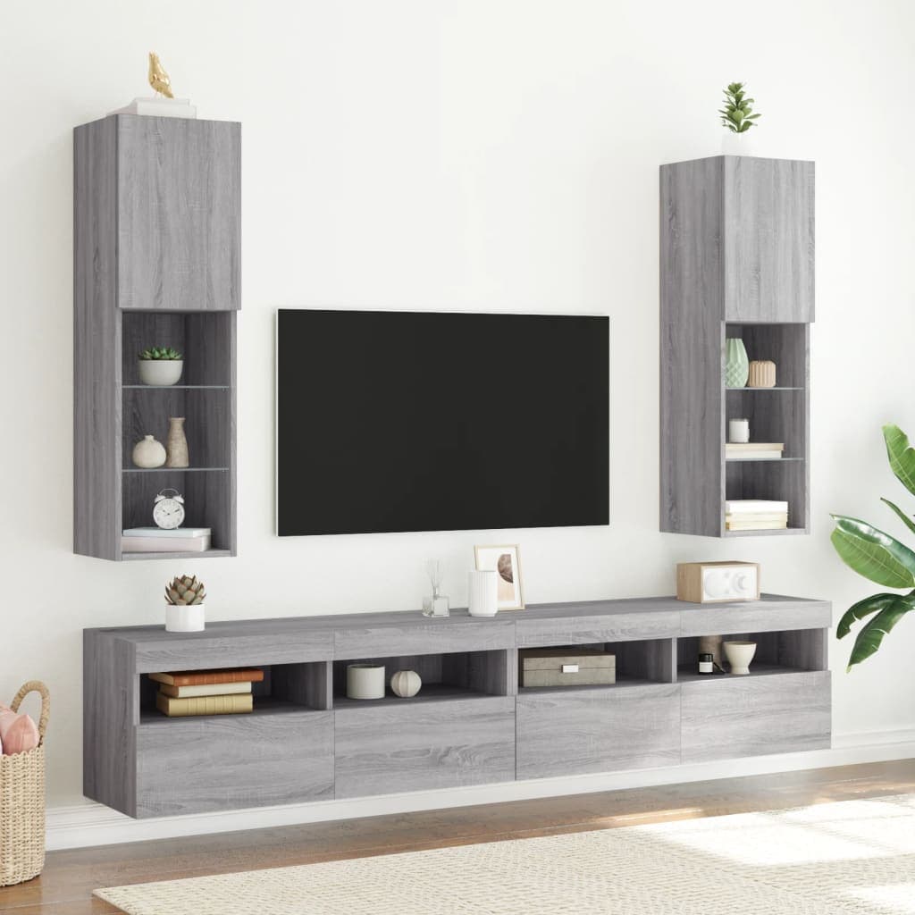 Vidaxl TV-skåp, med LED, 2 st., Sonoma ekgrå, 30,5x30x102 cm