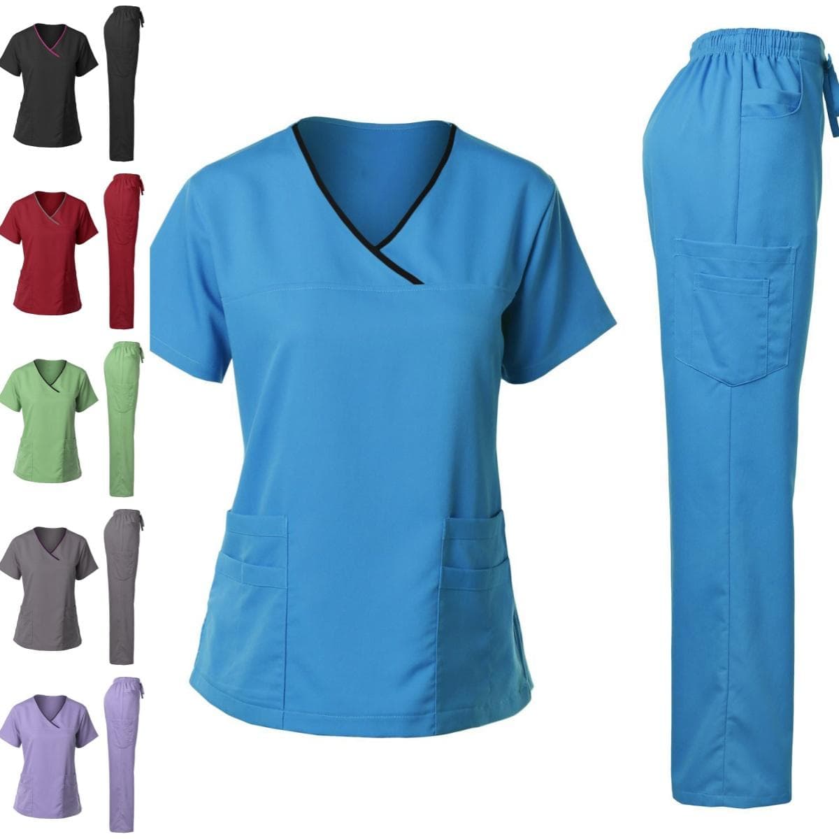 Hög kvalitet sjukhus uniform grossist toppar och byxor medicinska kvinnor sjuksköterska Scrubs uniformer set cm mörkrosa färg