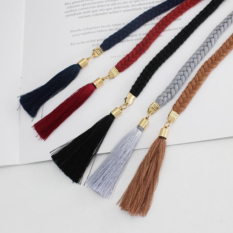 Kvinnor Enfärgad flätad tofsbälte Boho midjerepstickad bälte för klänning Midjeband Tillbehör röd