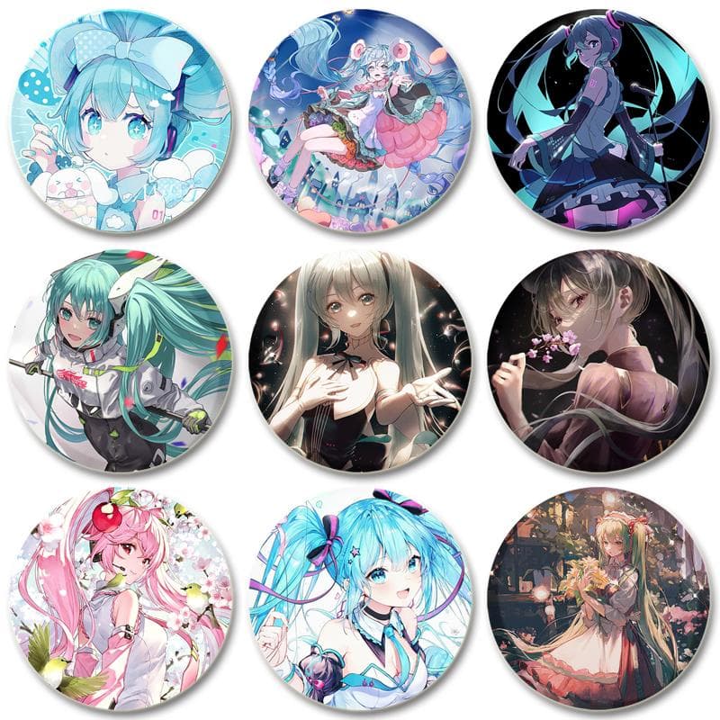 32/44/58 mm Hatsune Miku Brosch på ryggsäck Handgjorda runda broscher Söta Pins Anime Ikon Märken för kläder
